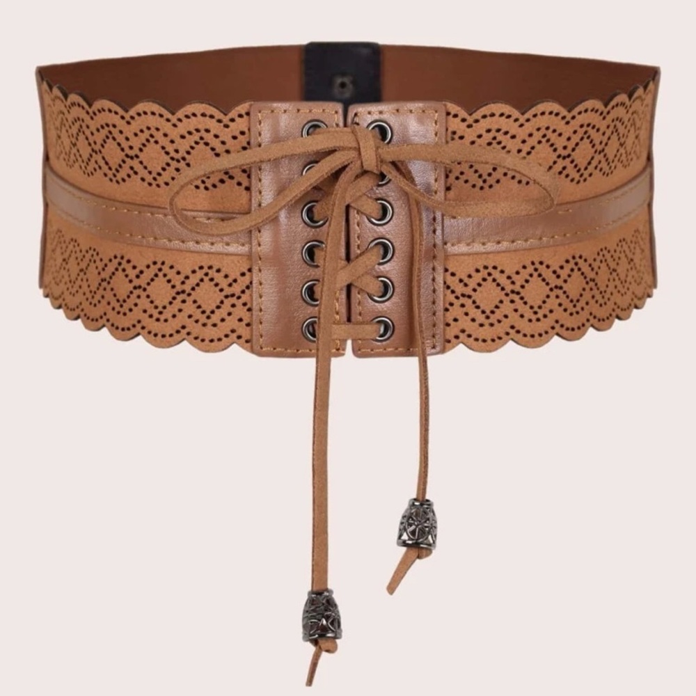 Brown Lace-Up Leather Belt